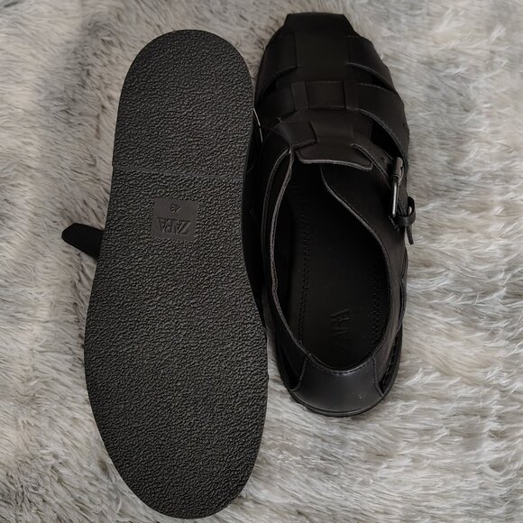 Men Zara Cage Buckle Up Sandals/Shoes Leather Black size (43 EUR) (10 USA) main image 8